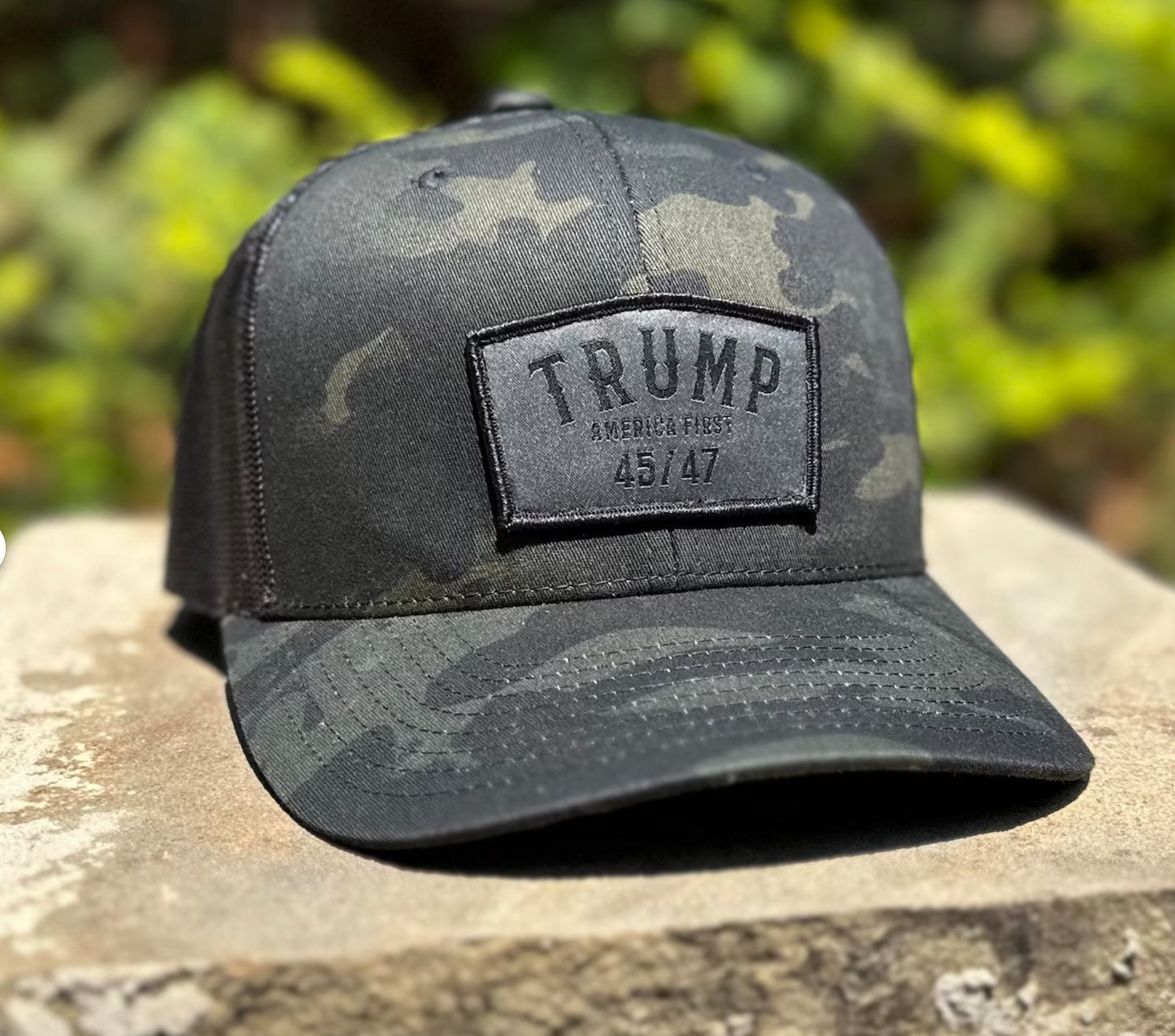 America First Black Patch on Black Snapback Hat