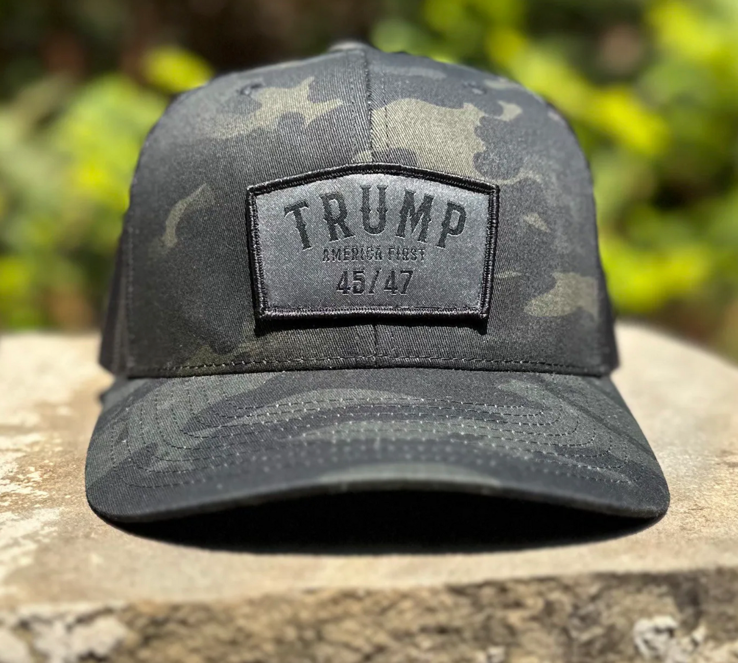 America First Black Patch on Black Snapback Hat